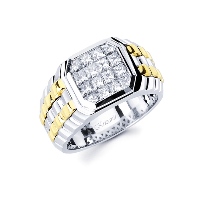 18KT 2 TONE INVISIBLE SET GENT'S RING, DIAMOND 1.76CT